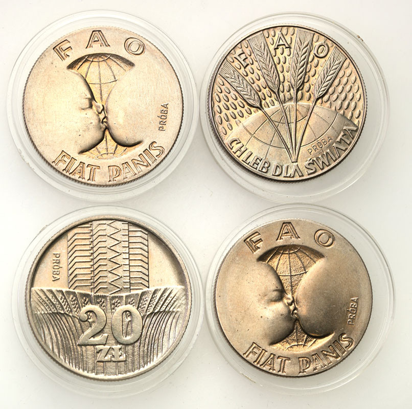 PRL. PRÓBA miedzionikiel 10, 20 złotych 1971-1973, zestaw 4 monet